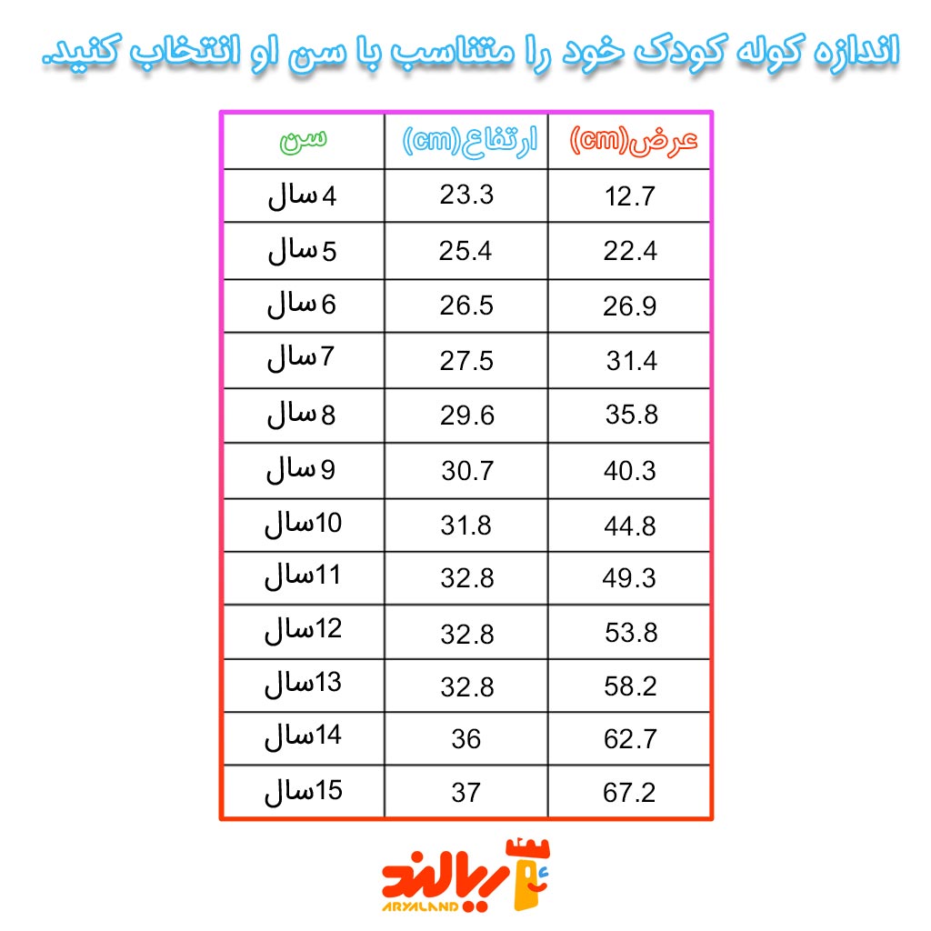 سایز مناسب کوله