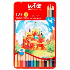 مداد رنگی ۳+۱۲ رنگ آریا مدل جعبه فلزی