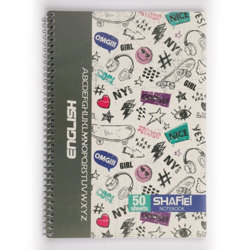 دفتر 50 برگ 4 خط انگلیسی طلقی کد 154 شفیعی