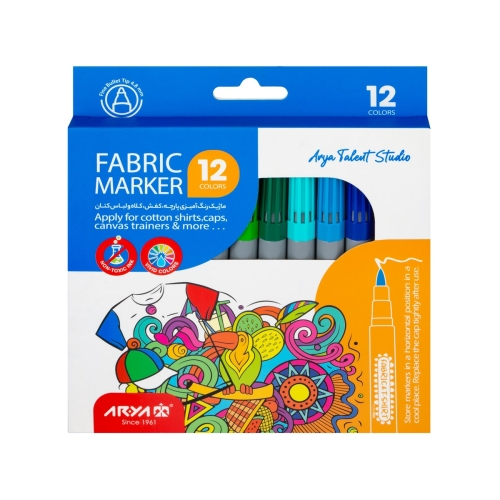 ماژیک پارچه و لباس 12 رنگ مقوایی آریا