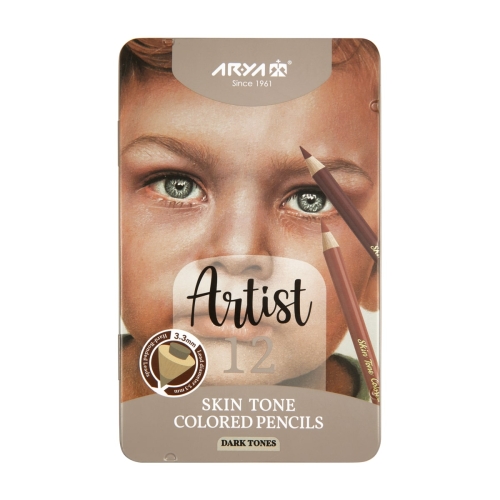 مدادرنگی 12 رنگ جعبه فلزی تخت پوست تیره آریا آرتیست